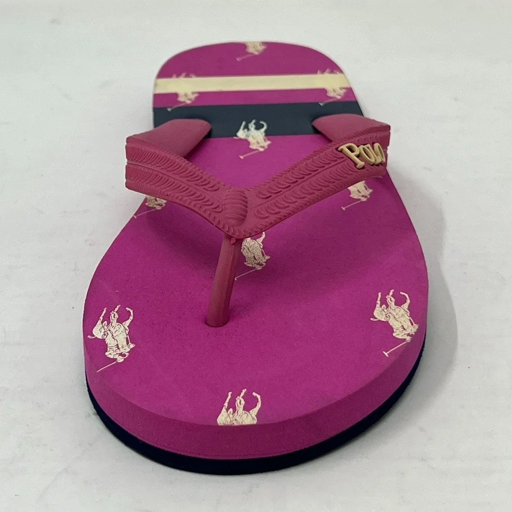 Polo Ralph Lauren Unisex Junior Flip Flop Pink/Ivory Pony Logo US Size 4 VTG NEW